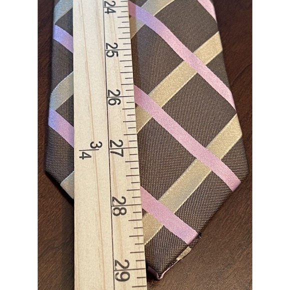 BCBG Brown Pink Hand Made 100% Silk Men’s Neck Tie Made In China - Picture 5 of 9